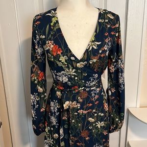 Gianni Bini XS navy blue floral print maxi wrap dress